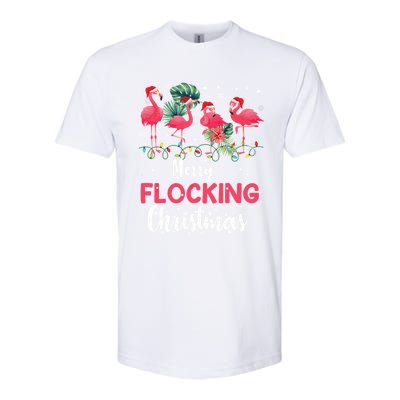 Flamingo Noel Hats Dancing On Snow Merry Flocking Christmas Gift Softstyle CVC T-Shirt