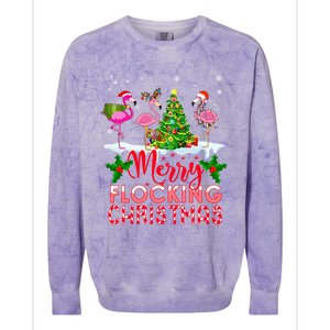 Flamingo Noel Hats Dancing On Snow Merry Flocking Christmas Gift Colorblast Crewneck Sweatshirt