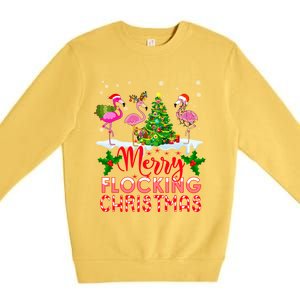 Flamingo Noel Hats Dancing On Snow Merry Flocking Christmas Gift Premium Crewneck Sweatshirt