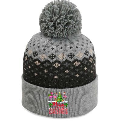 Flamingo Noel Hats Dancing On Snow Merry Flocking Christmas Gift The Baniff Cuffed Pom Beanie