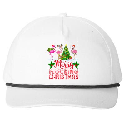 Flamingo Noel Hats Dancing On Snow Merry Flocking Christmas Gift Snapback Five-Panel Rope Hat