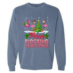 Flamingo Noel Hats Dancing On Snow Merry Flocking Christmas Gift Garment-Dyed Sweatshirt