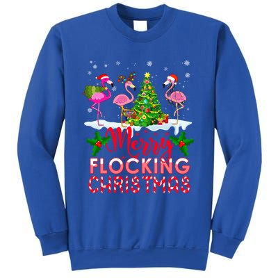 Flamingo Noel Hats Dancing On Snow Merry Flocking Christmas Gift Sweatshirt