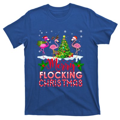 Flamingo Noel Hats Dancing On Snow Merry Flocking Christmas Gift T-Shirt