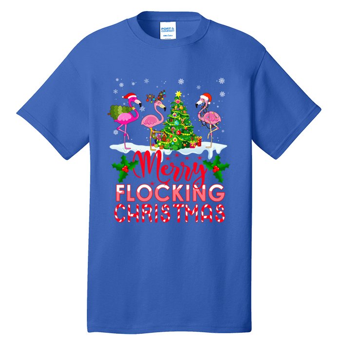 Flamingo Noel Hats Dancing On Snow Merry Flocking Christmas Gift Tall T-Shirt