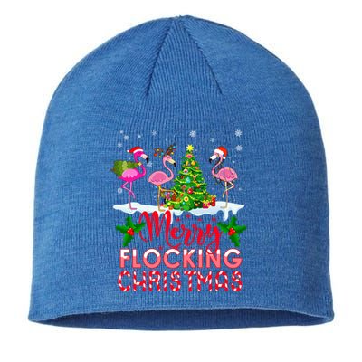 Flamingo Noel Hats Dancing On Snow Merry Flocking Christmas Gift Sustainable Beanie