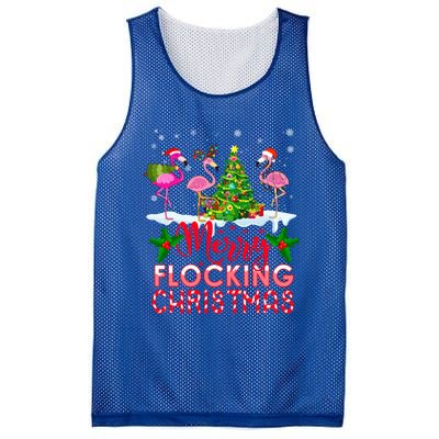 Flamingo Noel Hats Dancing On Snow Merry Flocking Christmas Gift Mesh Reversible Basketball Jersey Tank