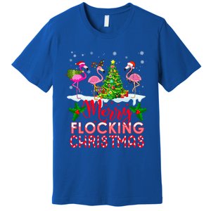 Flamingo Noel Hats Dancing On Snow Merry Flocking Christmas Gift Premium T-Shirt