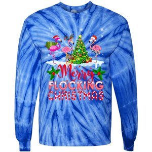 Flamingo Noel Hats Dancing On Snow Merry Flocking Christmas Gift Tie-Dye Long Sleeve Shirt