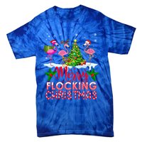 Flamingo Noel Hats Dancing On Snow Merry Flocking Christmas Gift Tie-Dye T-Shirt