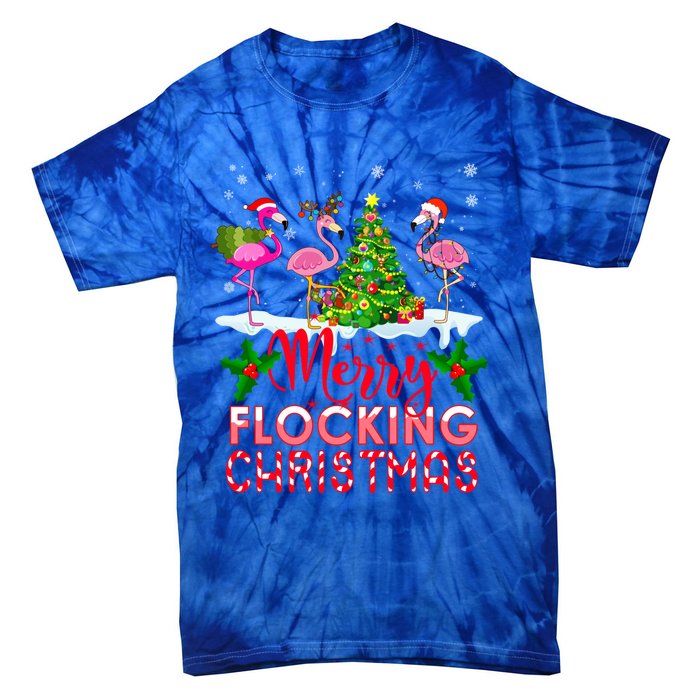 Flamingo Noel Hats Dancing On Snow Merry Flocking Christmas Gift Tie-Dye T-Shirt