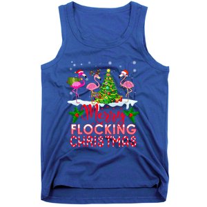 Flamingo Noel Hats Dancing On Snow Merry Flocking Christmas Gift Tank Top