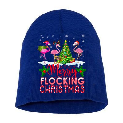 Flamingo Noel Hats Dancing On Snow Merry Flocking Christmas Gift Short Acrylic Beanie