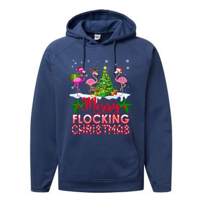 Flamingo Noel Hats Dancing On Snow Merry Flocking Christmas Gift Performance Fleece Hoodie