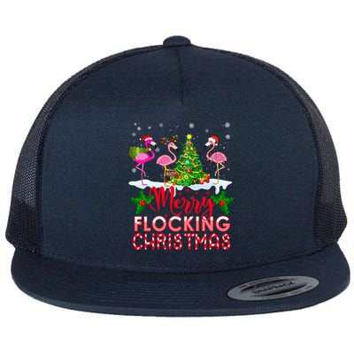 Flamingo Noel Hats Dancing On Snow Merry Flocking Christmas Gift Flat Bill Trucker Hat