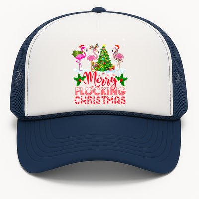 Flamingo Noel Hats Dancing On Snow Merry Flocking Christmas Gift Trucker Hat