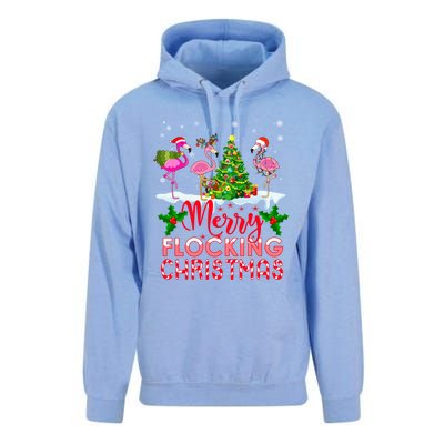 Flamingo Noel Hats Dancing On Snow Merry Flocking Christmas Gift Unisex Surf Hoodie