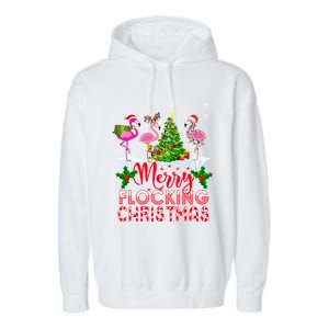 Flamingo Noel Hats Dancing On Snow Merry Flocking Christmas Gift Garment-Dyed Fleece Hoodie