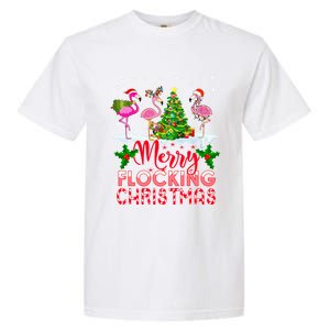 Flamingo Noel Hats Dancing On Snow Merry Flocking Christmas Gift Garment-Dyed Heavyweight T-Shirt