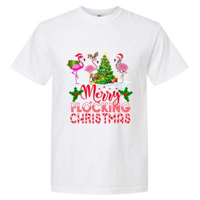 Flamingo Noel Hats Dancing On Snow Merry Flocking Christmas Gift Garment-Dyed Heavyweight T-Shirt