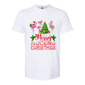 Flamingo Noel Hats Dancing On Snow Merry Flocking Christmas Gift Softstyle CVC T-Shirt