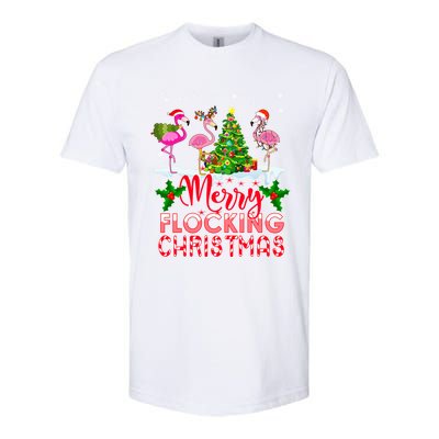 Flamingo Noel Hats Dancing On Snow Merry Flocking Christmas Gift Softstyle CVC T-Shirt