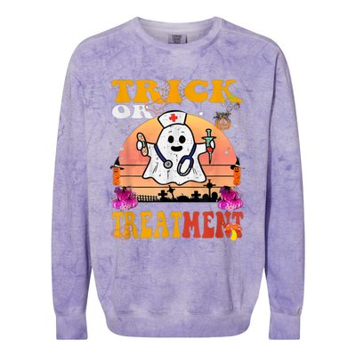 Funny Nurse Halloween Costume Boo Ghost Trick Or Treatment Colorblast Crewneck Sweatshirt