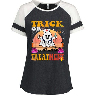 Funny Nurse Halloween Costume Boo Ghost Trick Or Treatment Enza Ladies Jersey Colorblock Tee