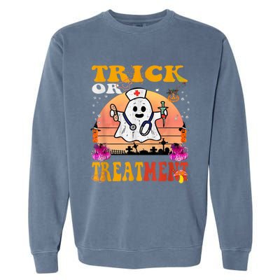 Funny Nurse Halloween Costume Boo Ghost Trick Or Treatment Garment-Dyed Sweatshirt