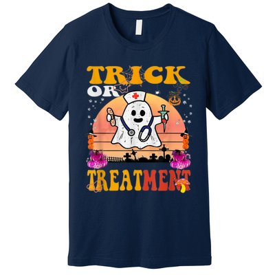 Funny Nurse Halloween Costume Boo Ghost Trick Or Treatment Premium T-Shirt