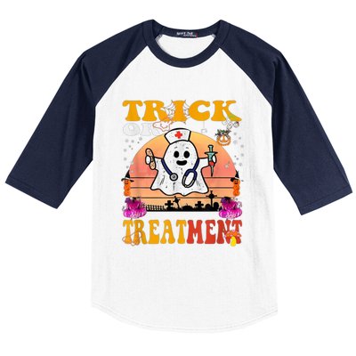 Funny Nurse Halloween Costume Boo Ghost Trick Or Treatment Baseball Sleeve Shirt