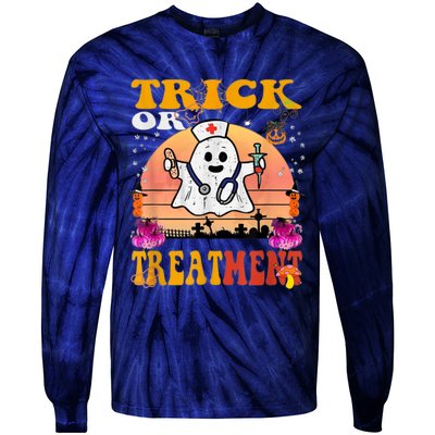 Funny Nurse Halloween Costume Boo Ghost Trick Or Treatment Tie-Dye Long Sleeve Shirt