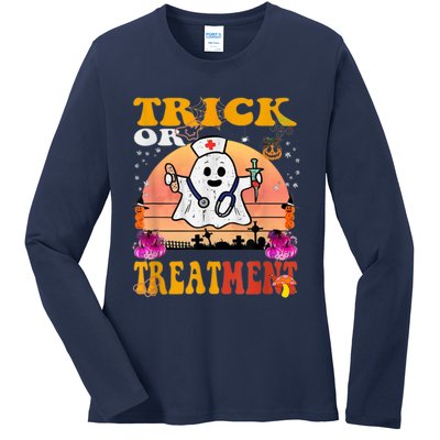 Funny Nurse Halloween Costume Boo Ghost Trick Or Treatment Ladies Long Sleeve Shirt