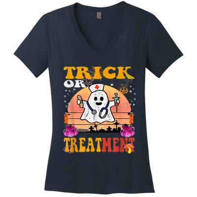 Funny Nurse Halloween Costume Boo Ghost Trick Or Treatment Women's V-Neck T-Shirt