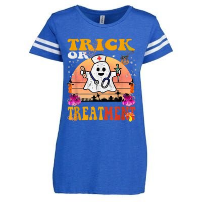 Funny Nurse Halloween Costume Boo Ghost Trick Or Treatment Enza Ladies Jersey Football T-Shirt