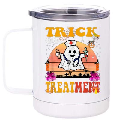 Funny Nurse Halloween Costume Boo Ghost Trick Or Treatment 12 oz Stainless Steel Tumbler Cup