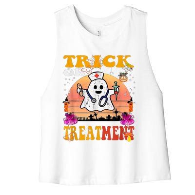 Funny Nurse Halloween Costume Boo Ghost Trick Or Treatment Women's Racerback Cropped Tank