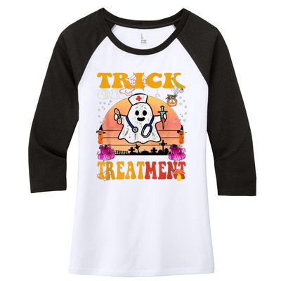 Funny Nurse Halloween Costume Boo Ghost Trick Or Treatment Women's Tri-Blend 3/4-Sleeve Raglan Shirt