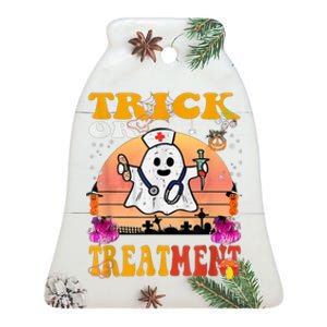 Funny Nurse Halloween Costume Boo Ghost Trick Or Treatment Ceramic Bell Ornament