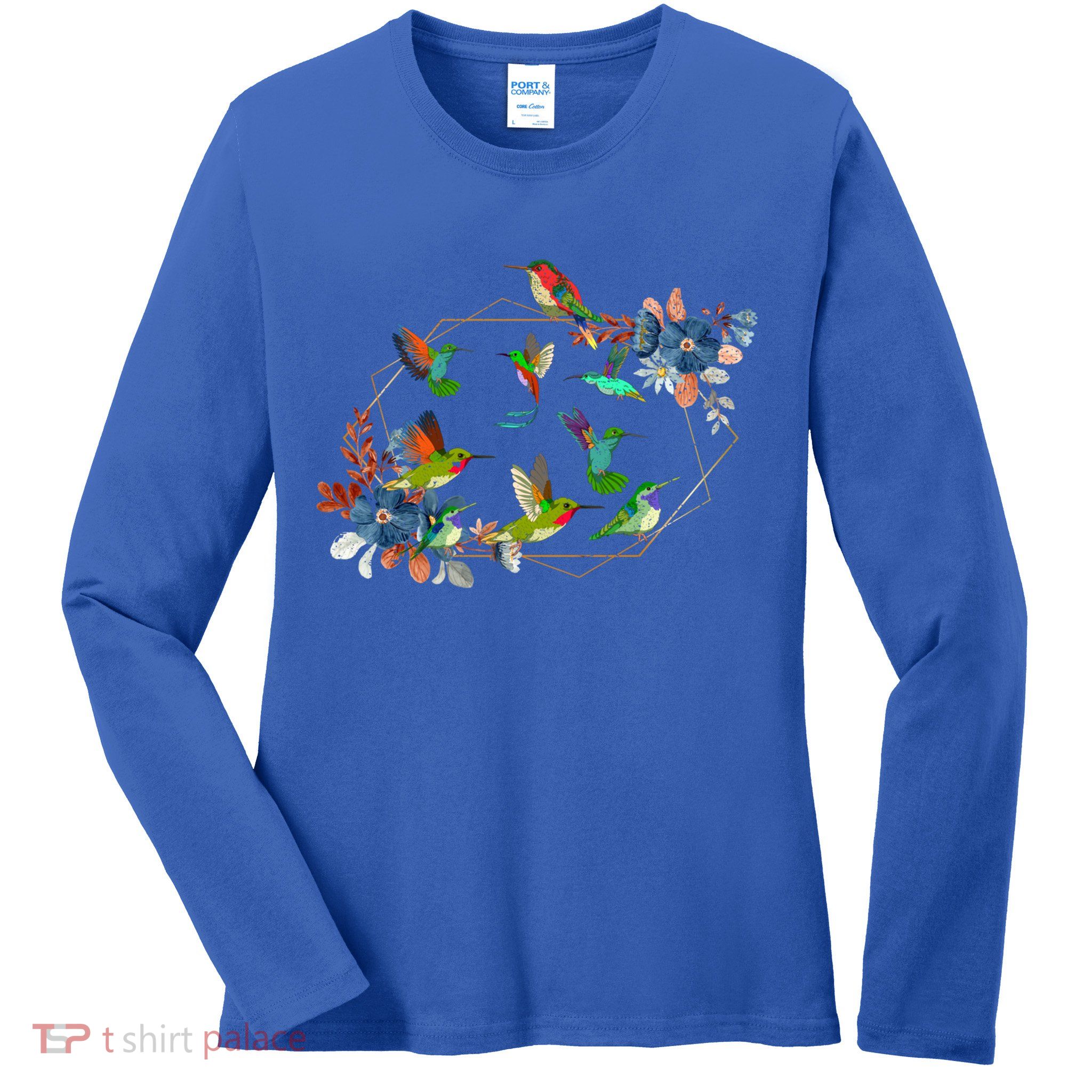 Floral Nature Hummingbird Lover Vintage Flowers Hummingbird Gift Ladies Long Sleeve Shirt