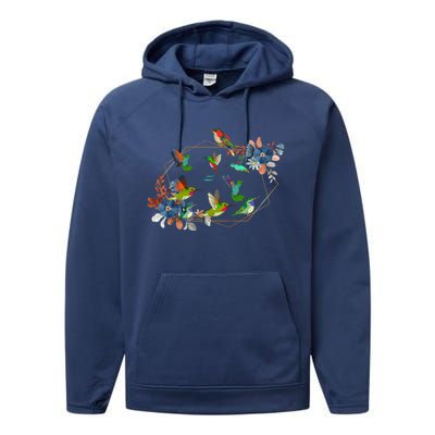 Floral Nature Hummingbird Lover Vintage Flowers Hummingbird Gift Performance Fleece Hoodie