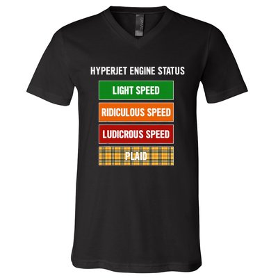 Funny Nerdy Hyperjet Engine Status Ludicrous Speed Plaid V-Neck T-Shirt