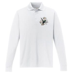 Floral Nature Hummingbird Performance Long Sleeve Polo