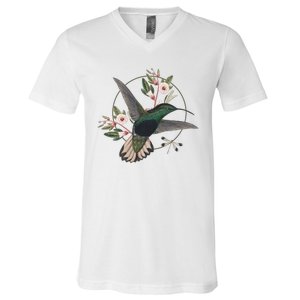 Floral Nature Hummingbird V-Neck T-Shirt