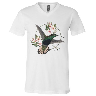 Floral Nature Hummingbird V-Neck T-Shirt