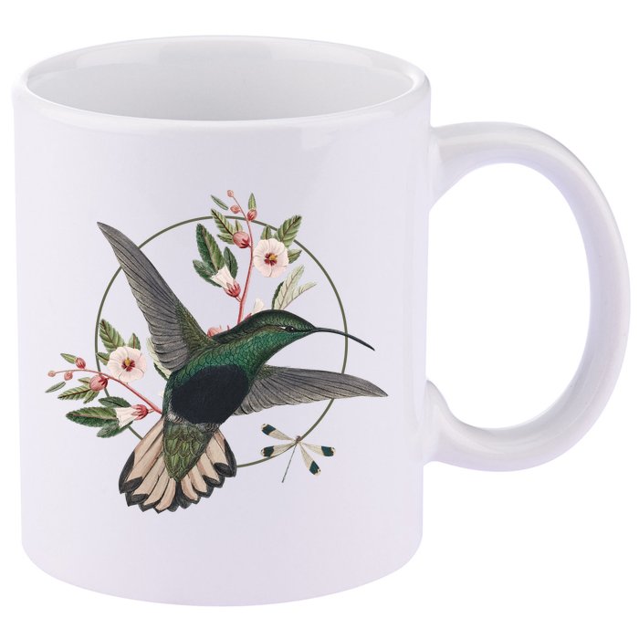Floral Nature Hummingbird 11oz C Handle Ceramic Mug