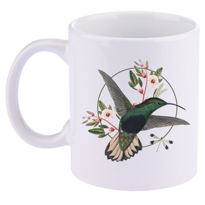 Floral Nature Hummingbird 11oz C Handle Ceramic Mug