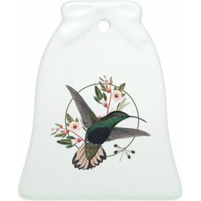 Floral Nature Hummingbird Ceramic Bell Ornament