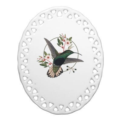 Floral Nature Hummingbird Ceramic Oval Ornament