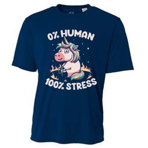 Funny Not Human Just Stressed Unicorn Burn Rainbow Cooling Performance Crew T-Shirt